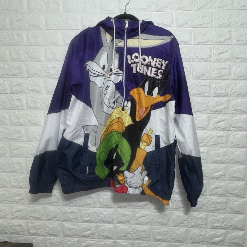 Members Only Looney Tunes Windbreaker Jacket Size L Bugs Bunny Taz Daffy Duck